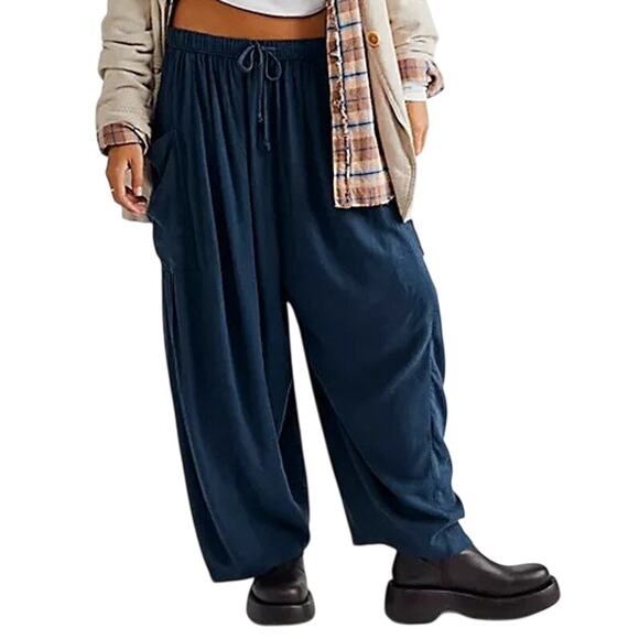 Free People Quinn Harem Pants Womens XS Blue Billowy Oversized Slouchy Boho - Picture 2 of 15